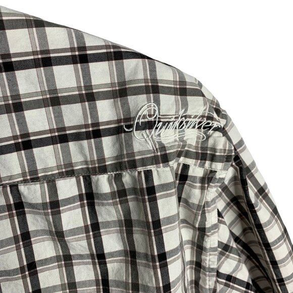 Quicksilver Button Up Short Sleeve Shirt XL Black White Check Pocket Embroidered - Picture 5 of 7